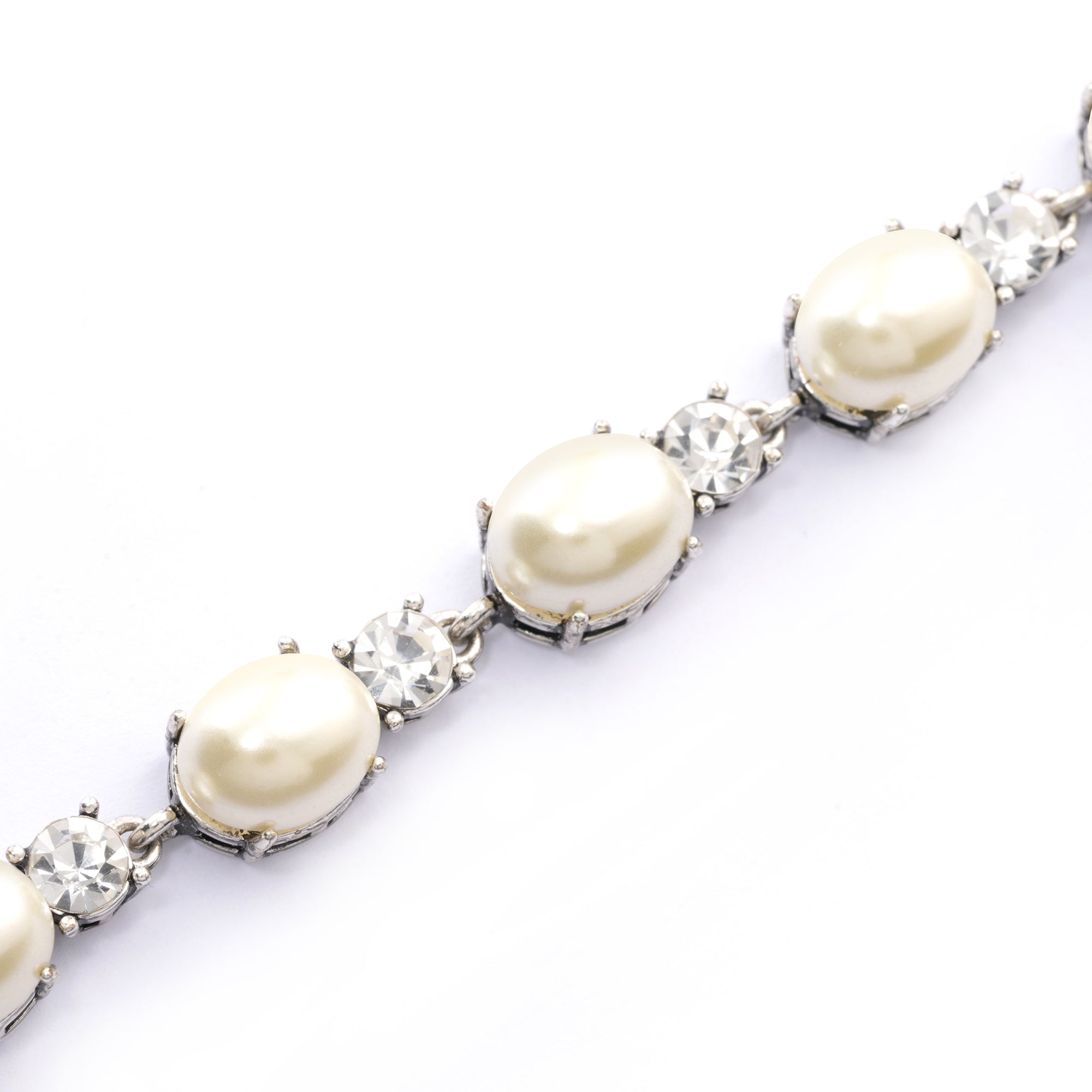 Brass Plated Necklaces,  Imported Crystal Pearls Imported Austrian Rhinestones, Plated Silver