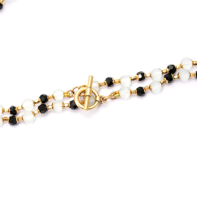 Necklace brass crystal pearl frosted glass beads plated with Russian gold