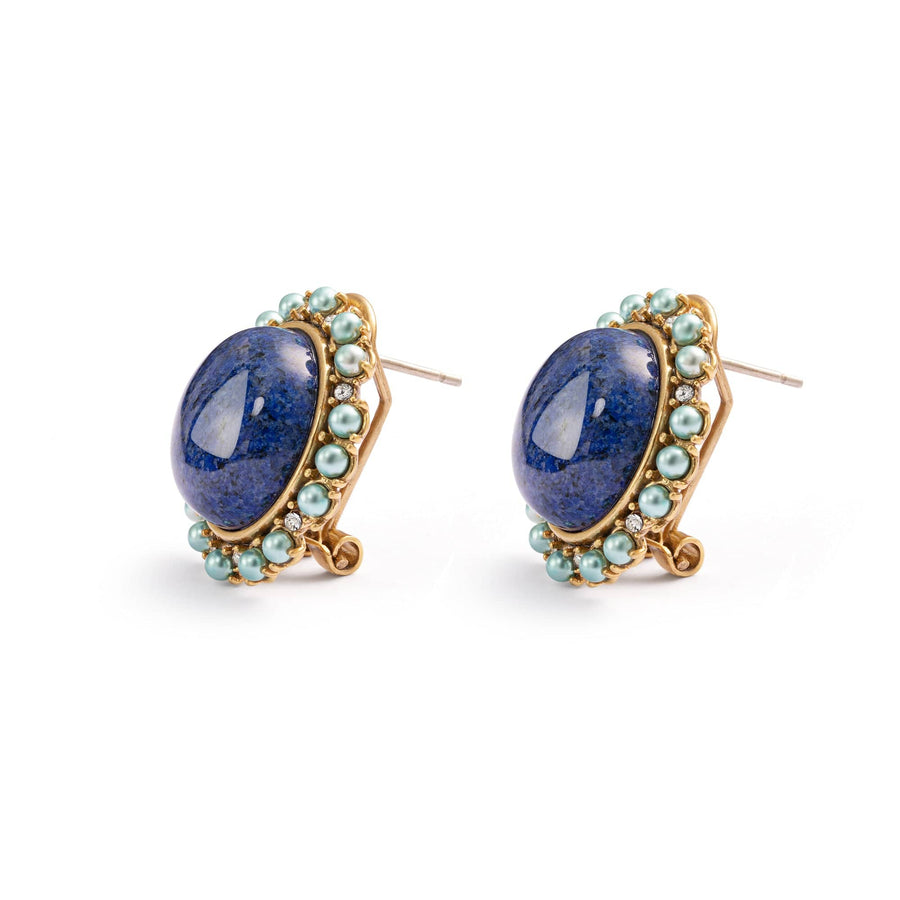 Blue Earrings Brass  Austrian crystal  Plated with Genuine Russian gold  Artificial Pearls