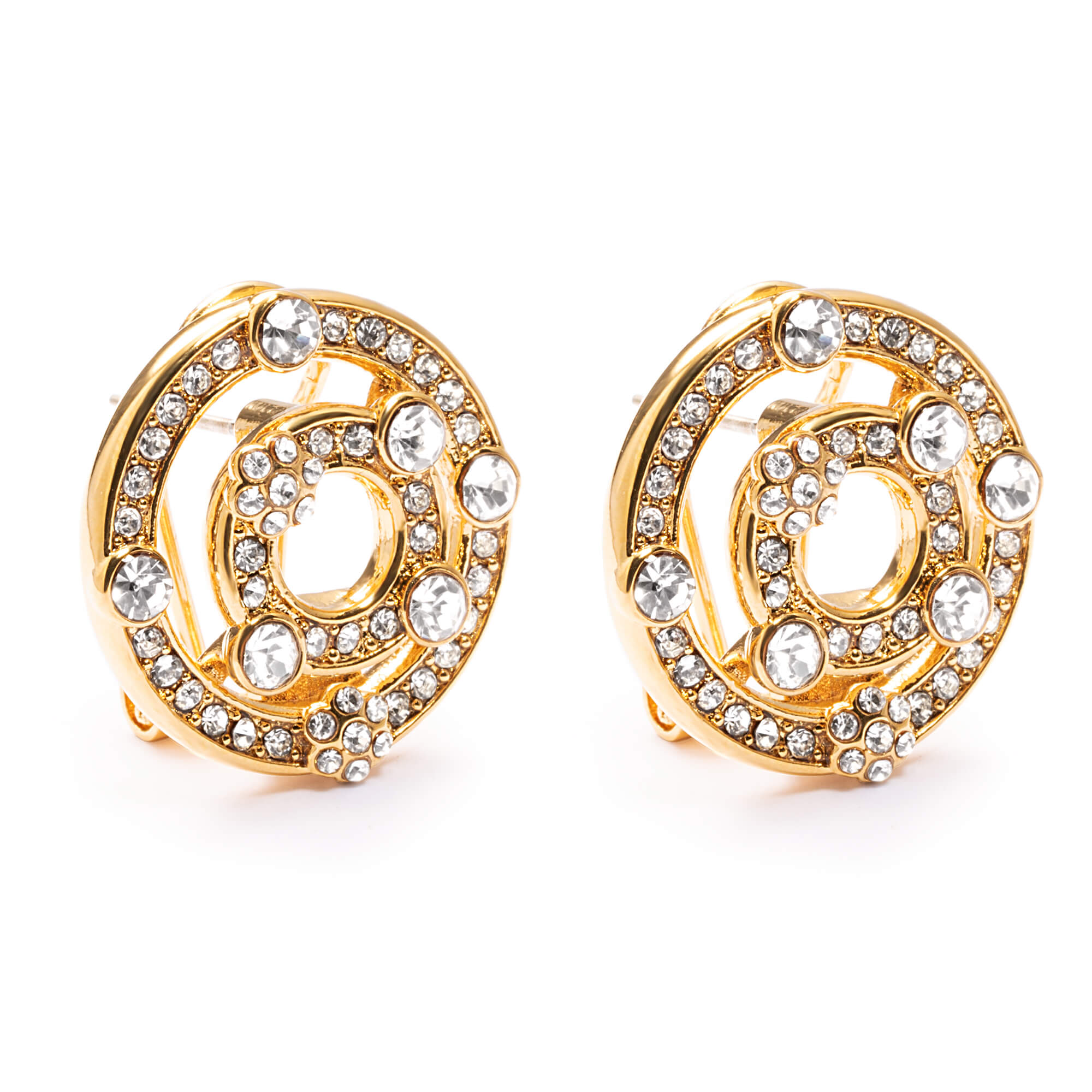 Earrings,  Imported Austrian Rhinestones, Brass Plated With Russian Genuine Gold