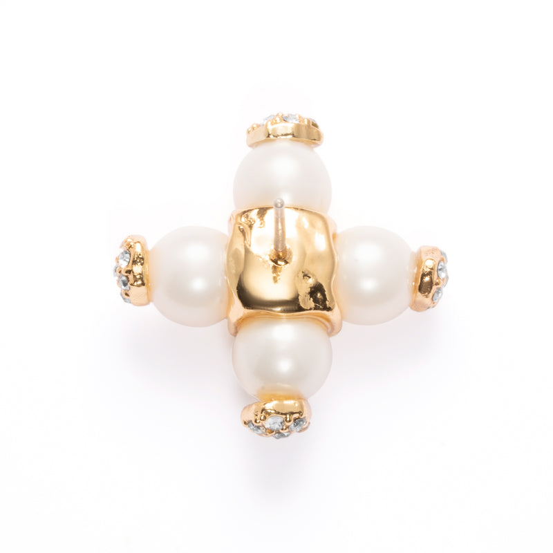 Earring, Crystal Pearls, Austrian Rhinestones, Brass Plated With Russian Genuine Gold 