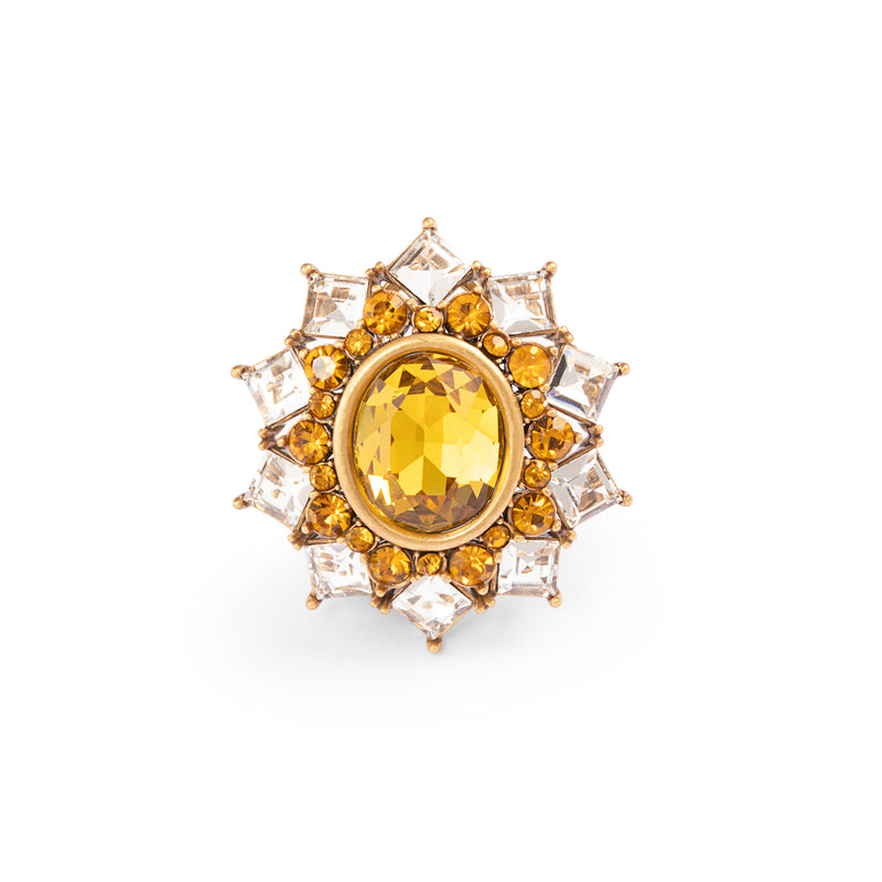 Yellow Crystal Earrings，Austrian Crystal & Rhinestone, Brass, Plated Russian Gold
