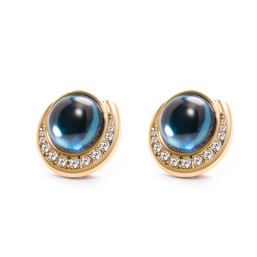 Celestial Spark Earrings with blue crystal, rhinestones and 18K gold-plated finish