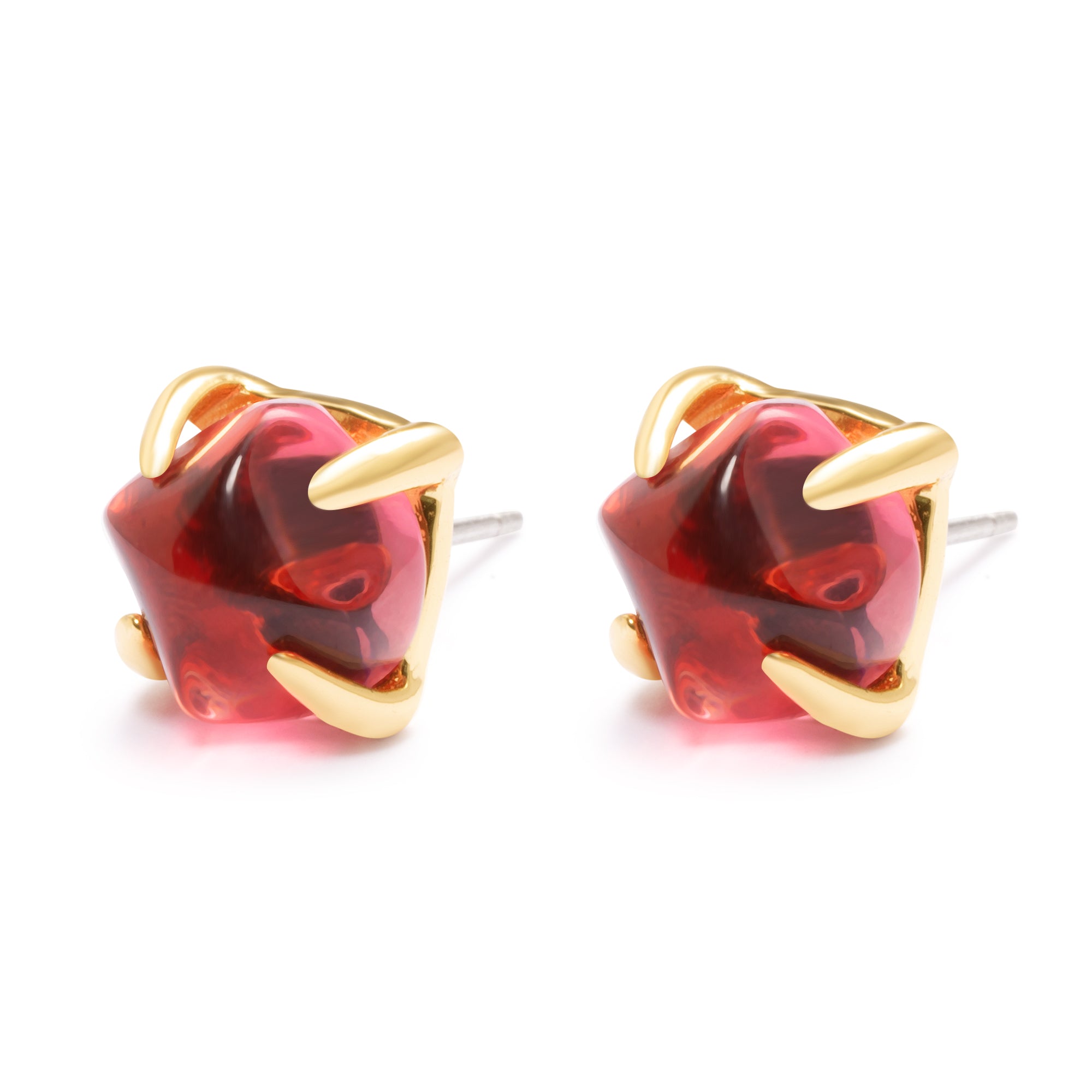 Red Crystal Earrings Brass Plated With Genuine Gold