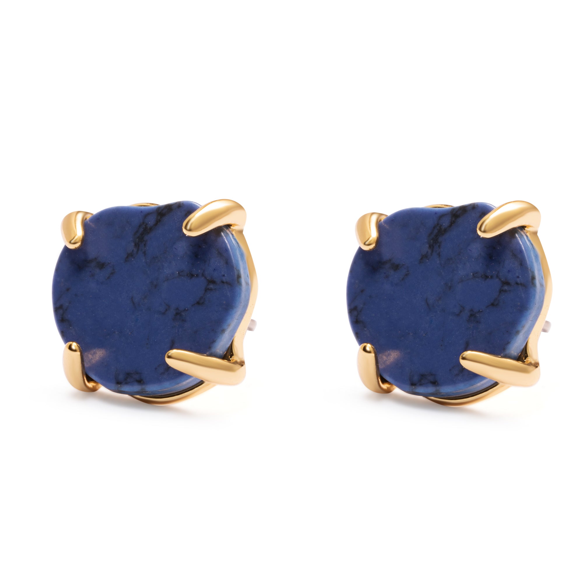 Brass Earrings,  Lapis Lazuli, Electroplated Genuine Gold Stud 