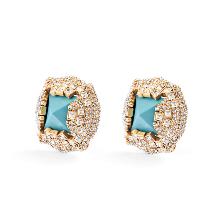 Lazurite Earrings  Austrian Crystal & Rhinestone Brass Plated with genuine Russian Gold