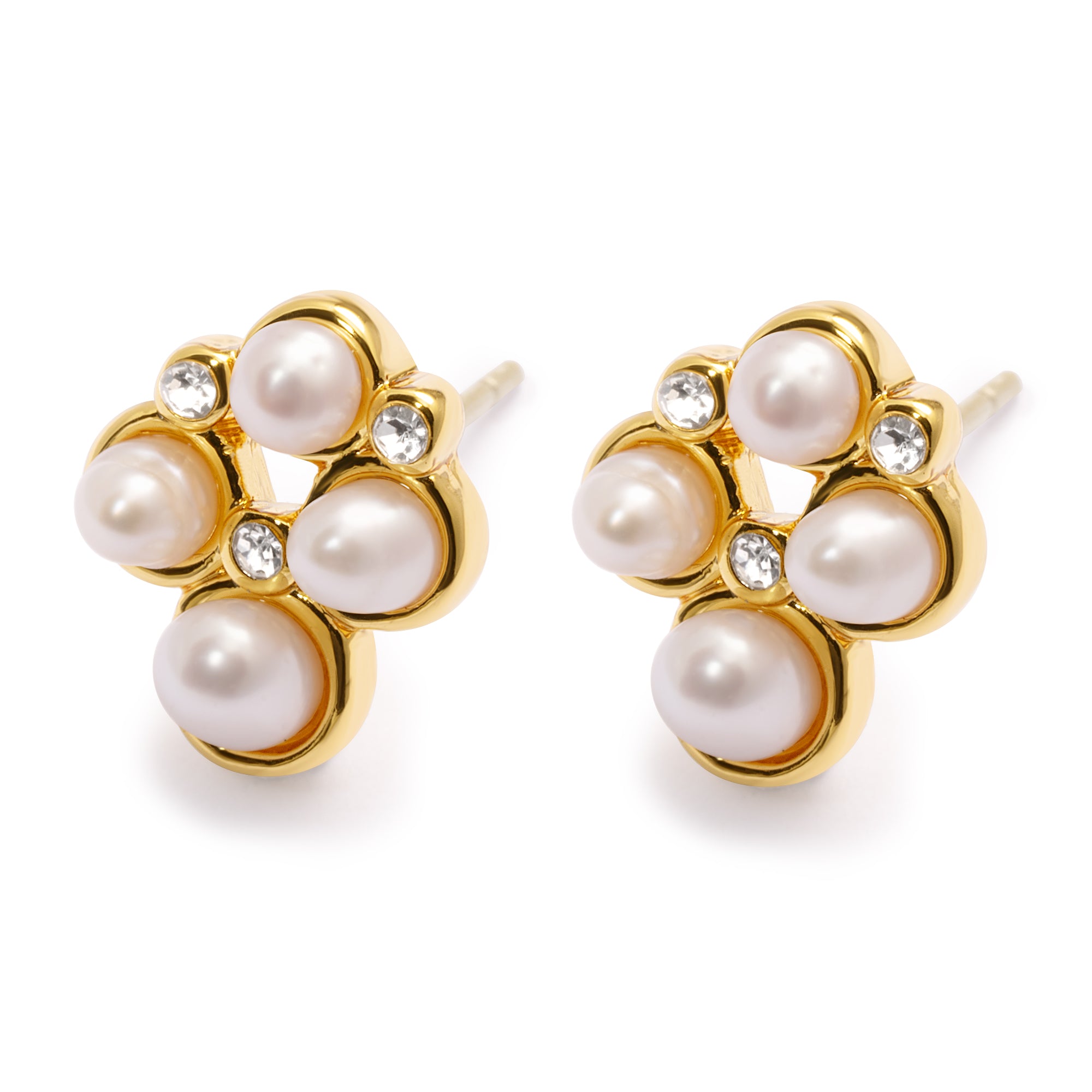 Crystal Pearl Earrings Plated With Genuine Gold