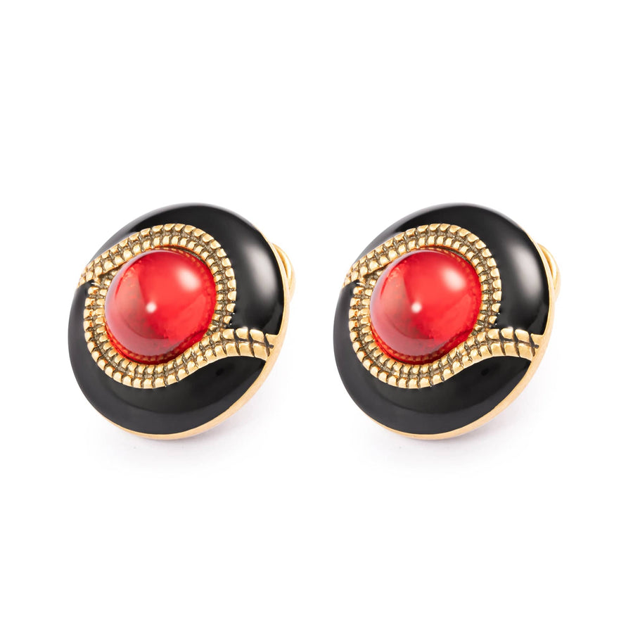 Enamel Earrings, Brass Plated With Russian Genuine Gold