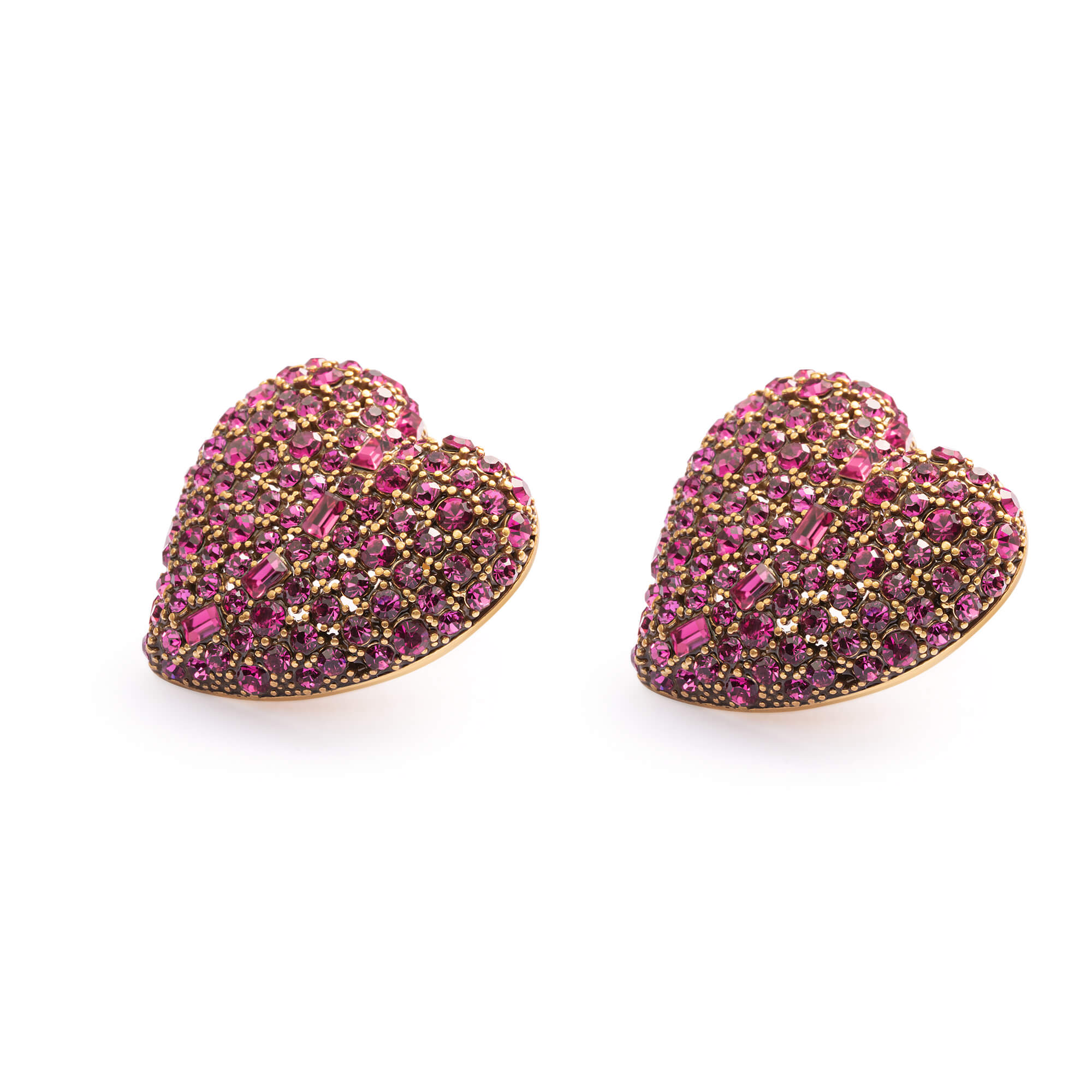 Red Heart-Shaped Earrings, Austrian Rhinestone，Alloy Plated Russian Gold