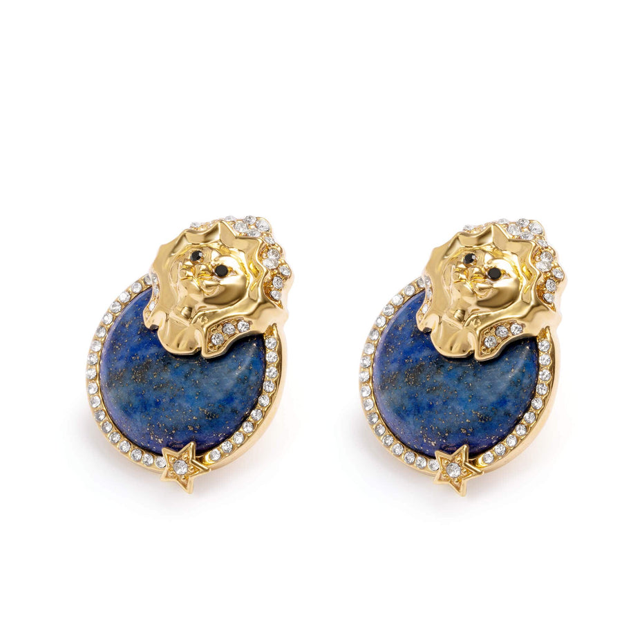 Celestial Harmony Earrings with lapis lazuli, rhinestones and 18K gold-plated finish
