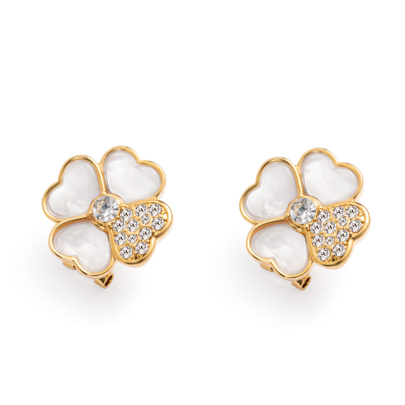 Mother-of-pearl EarringsAustrian Rhinestones Brass Plated With Russian Genuine Gold