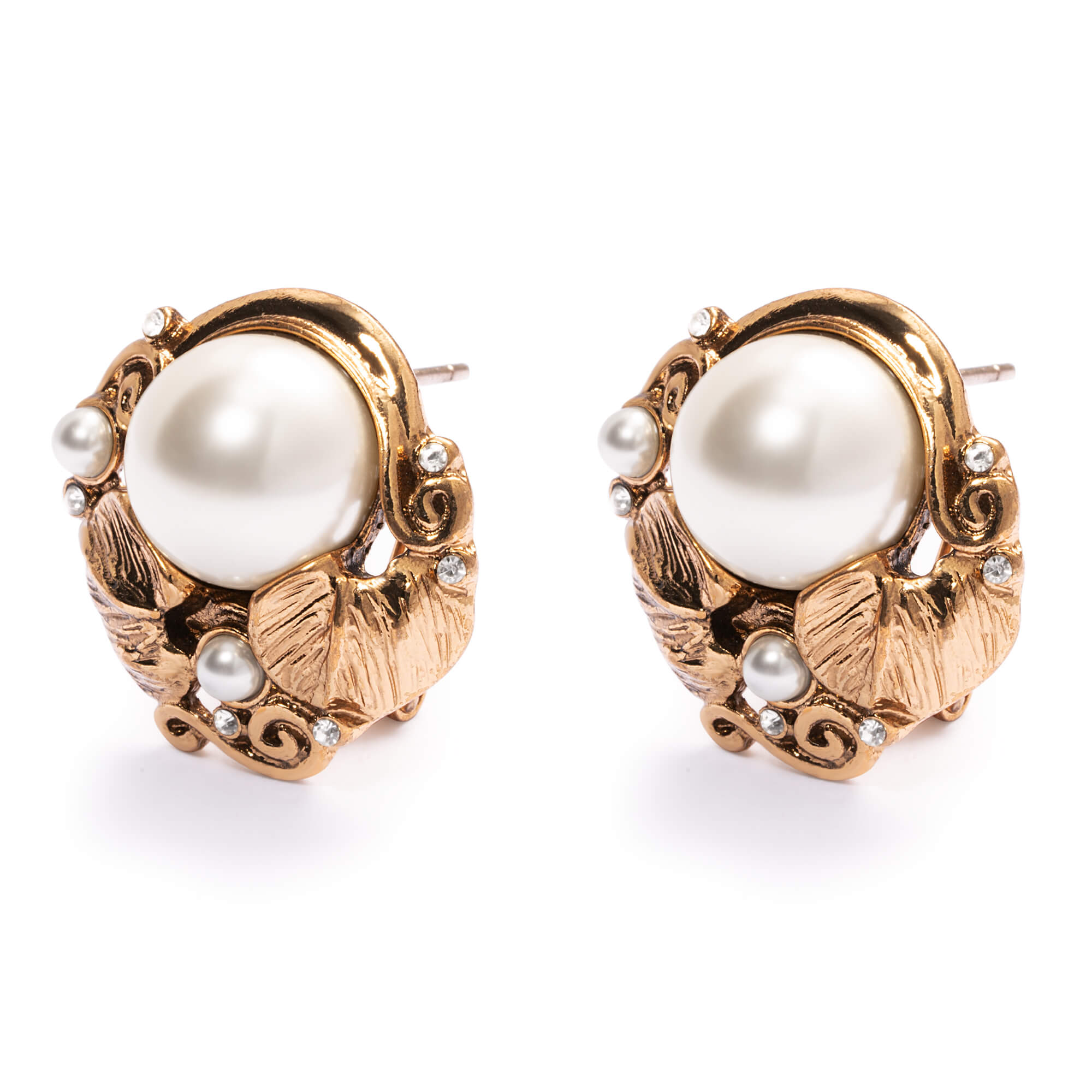 Earrings,  Imported Austrian rhinestones Imported Crystal Pearls Brass Plated With Russian Genuine Gold