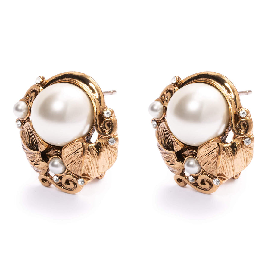 Graceful Earrings with crystal pearls, rhinestones and 18K gold-plated finish