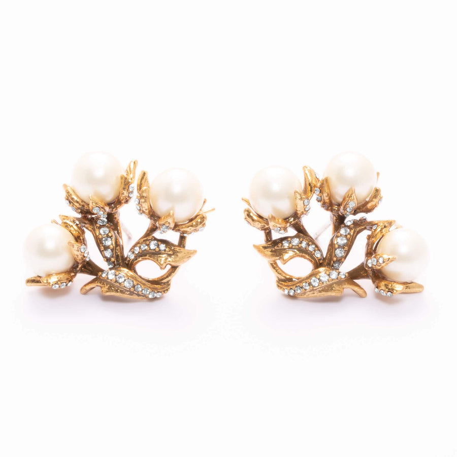 Earrings, Crystal Pearls,  Austrian Rhinestones, Brass Plated With Russian Genuine Gold
