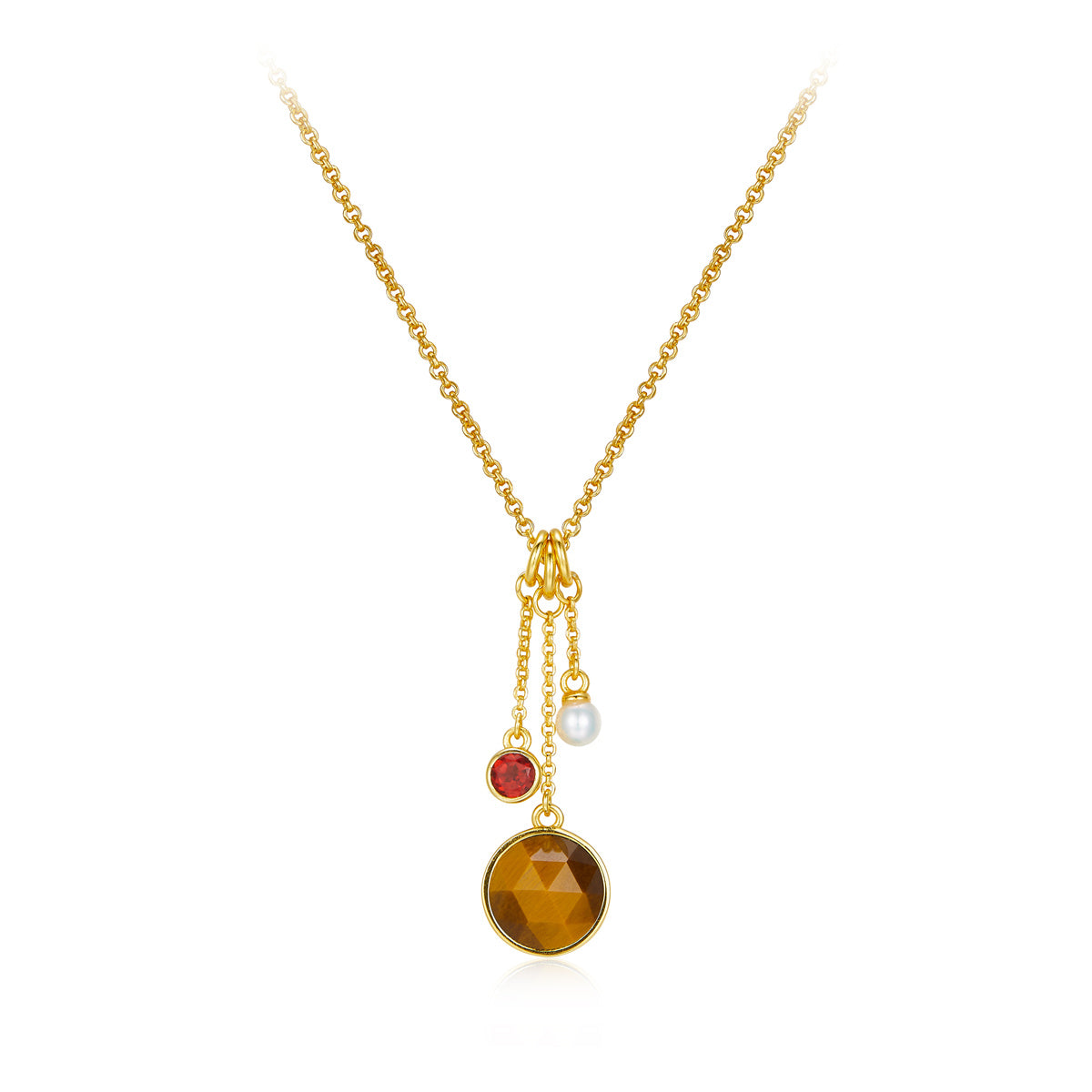 925 silver necklace Tiger Eye stone pearl garnet