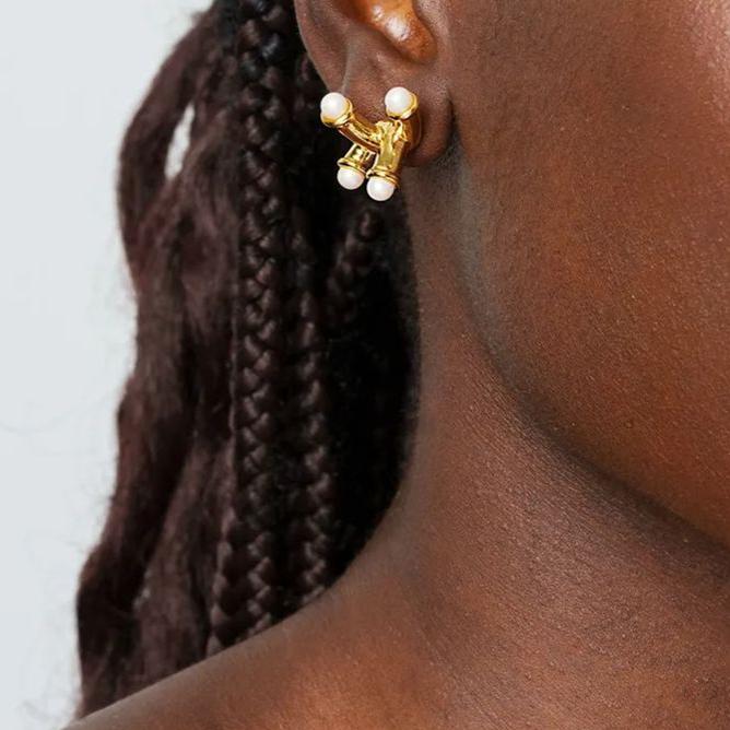 Earrings brass crystal pearl plated with real gold