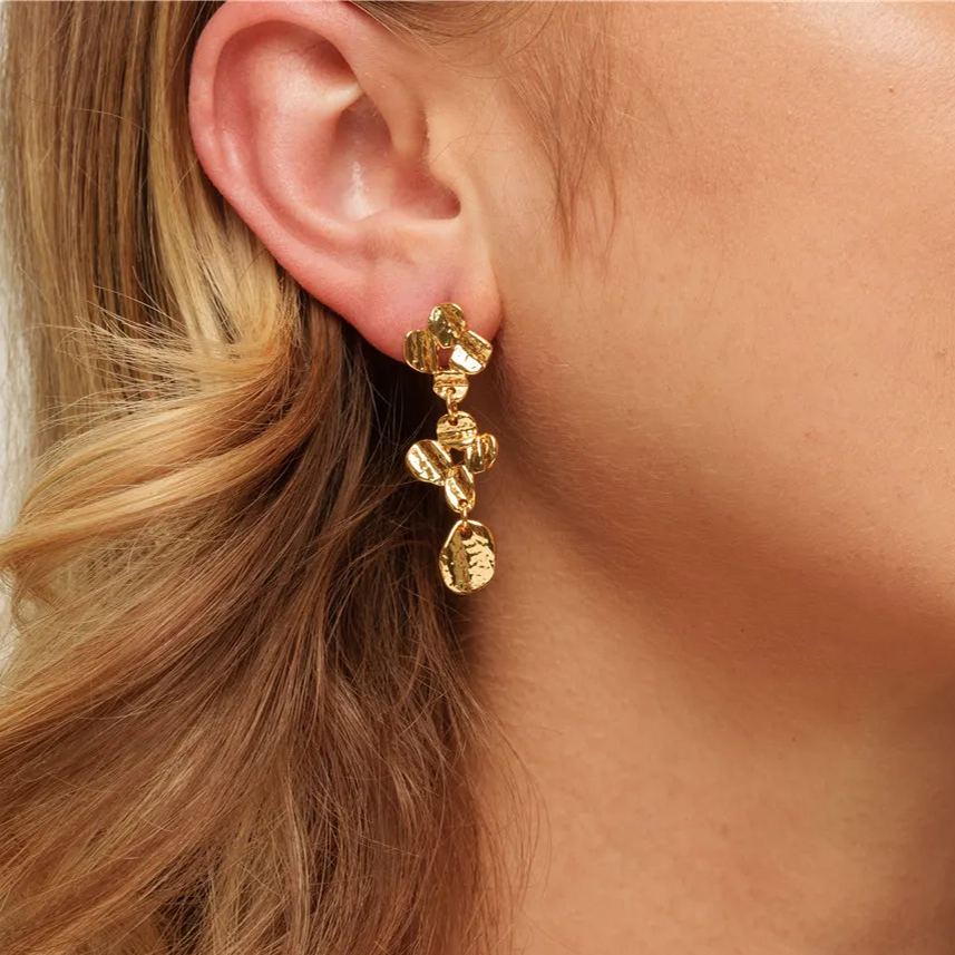 Earrings, alloy, plated real gold