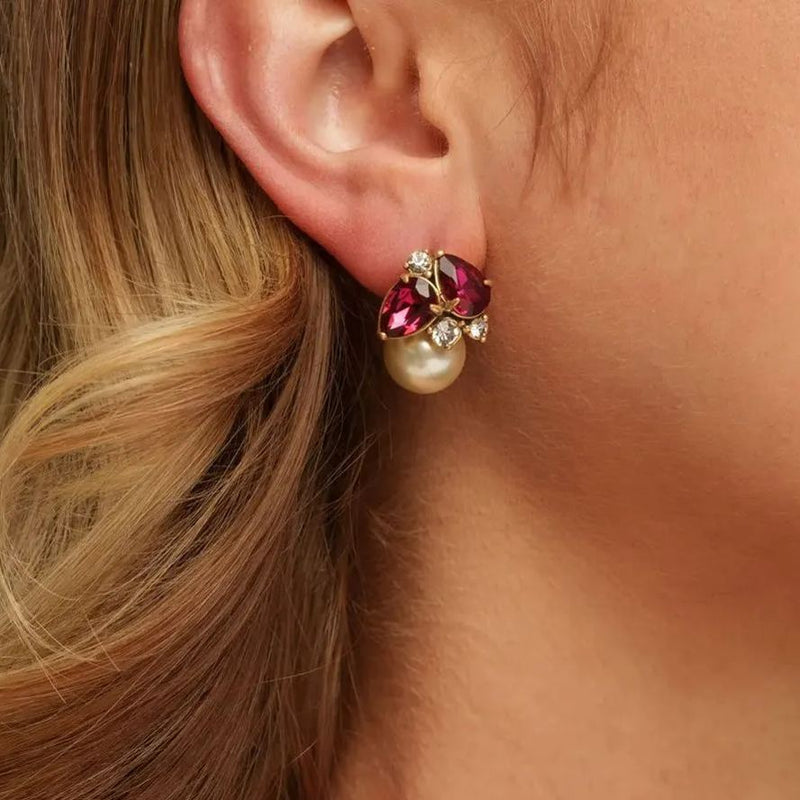 Earrings, Austrian Crystal & Rhinestones, Crystal Pearls, Brass Plated With Russian Genuine Gold