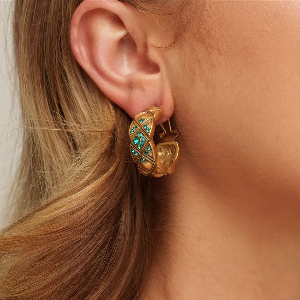 Alloy Earrings, Austrian Rhinestones,  Russian Genuine Gold