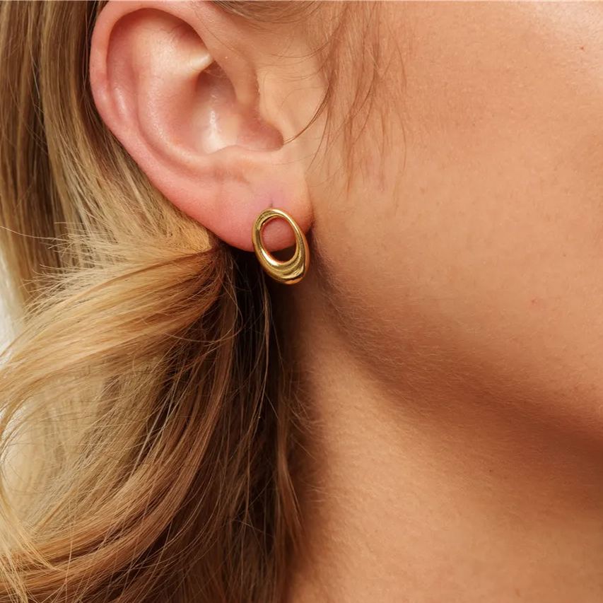 Earrings, Light Black Semi-Gloss, Brass Plated With 18K Gold