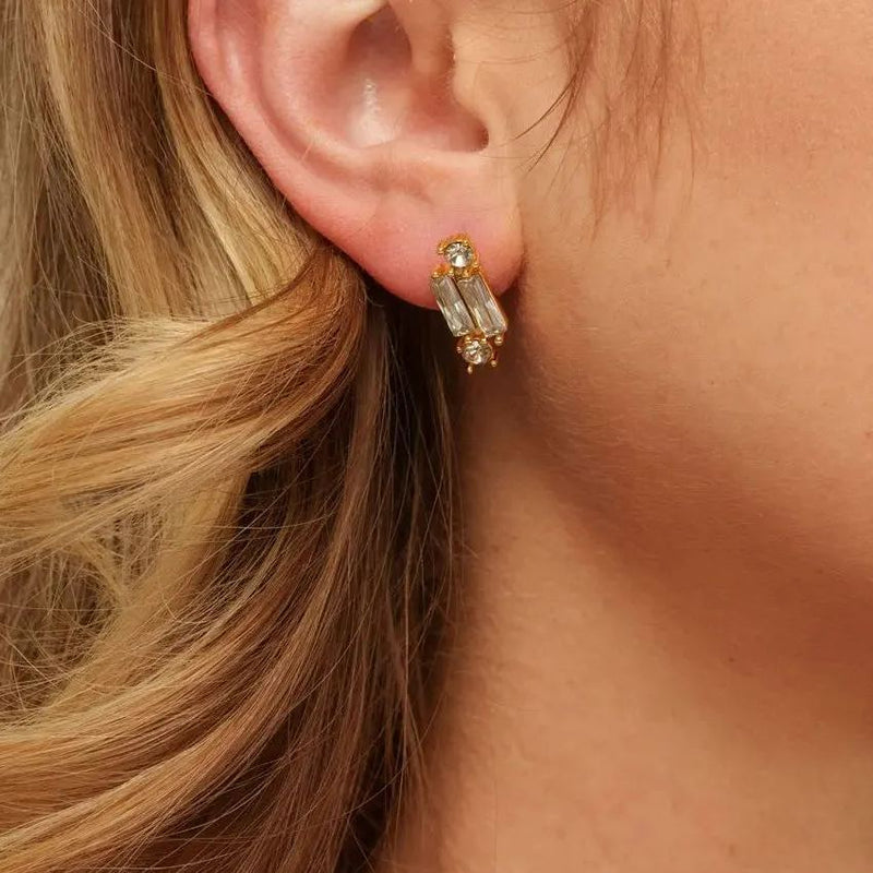 Earrings, Austrian Crystal & Rinestones ,Brass Plated With Genuine Gold