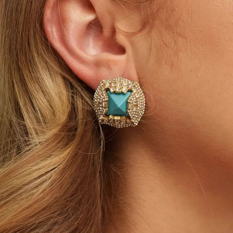 Lazurite Earrings, Austrian Crystal & Rhinestone, Brass Plated With Russian Gold