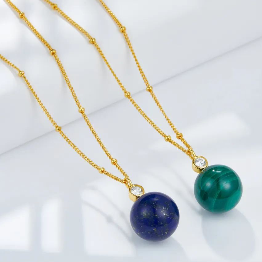 S 925 Silverstone Necklace Malachite lapis lazuli pendant chain