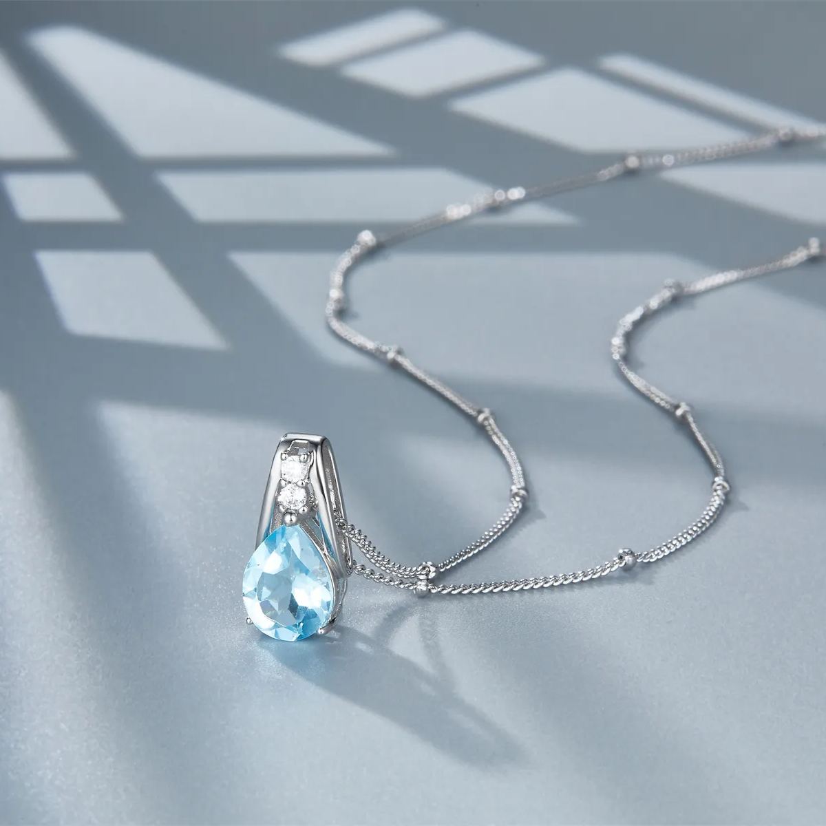 925 silver drop Topaz blue charm necklace