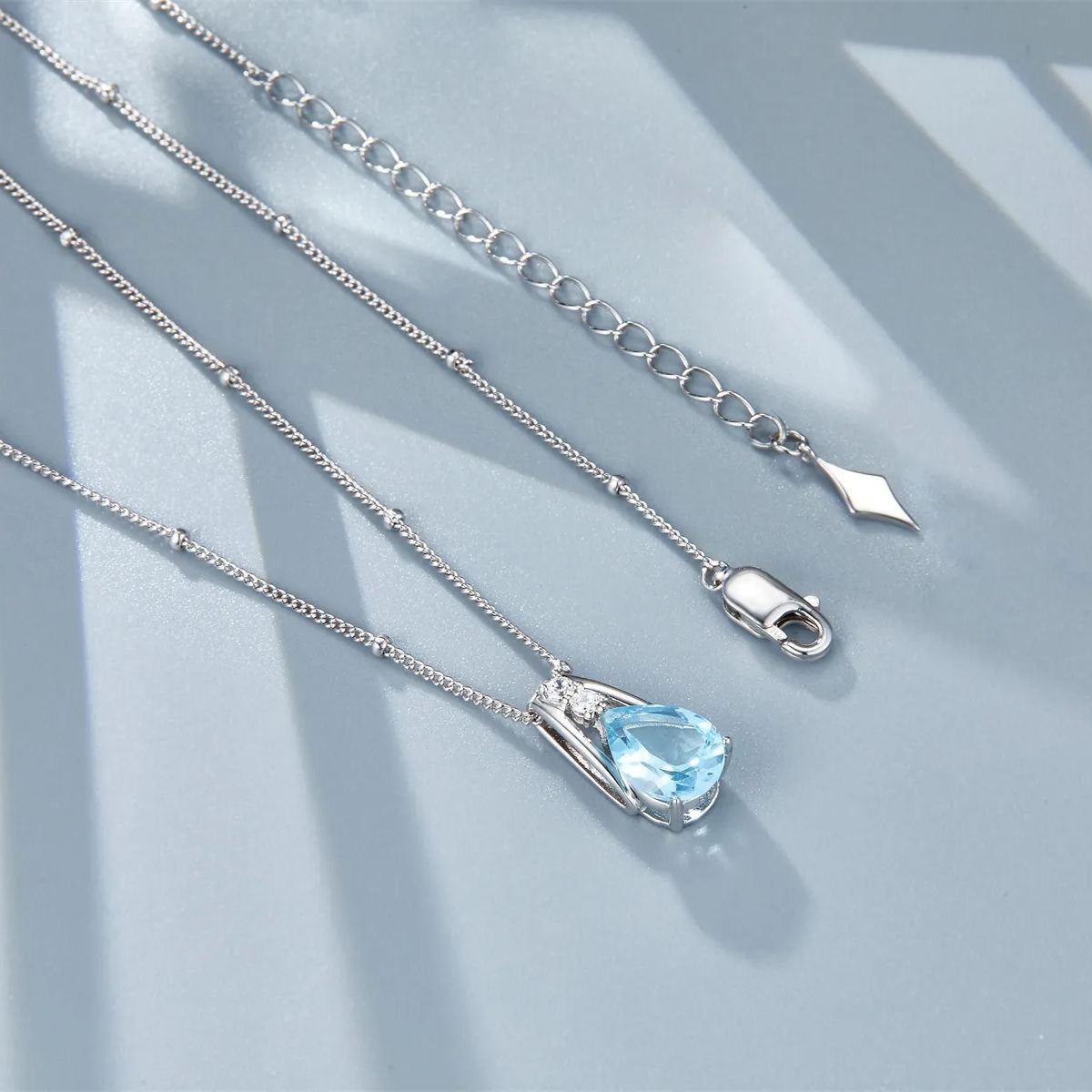 925 silver drop Topaz blue charm necklace