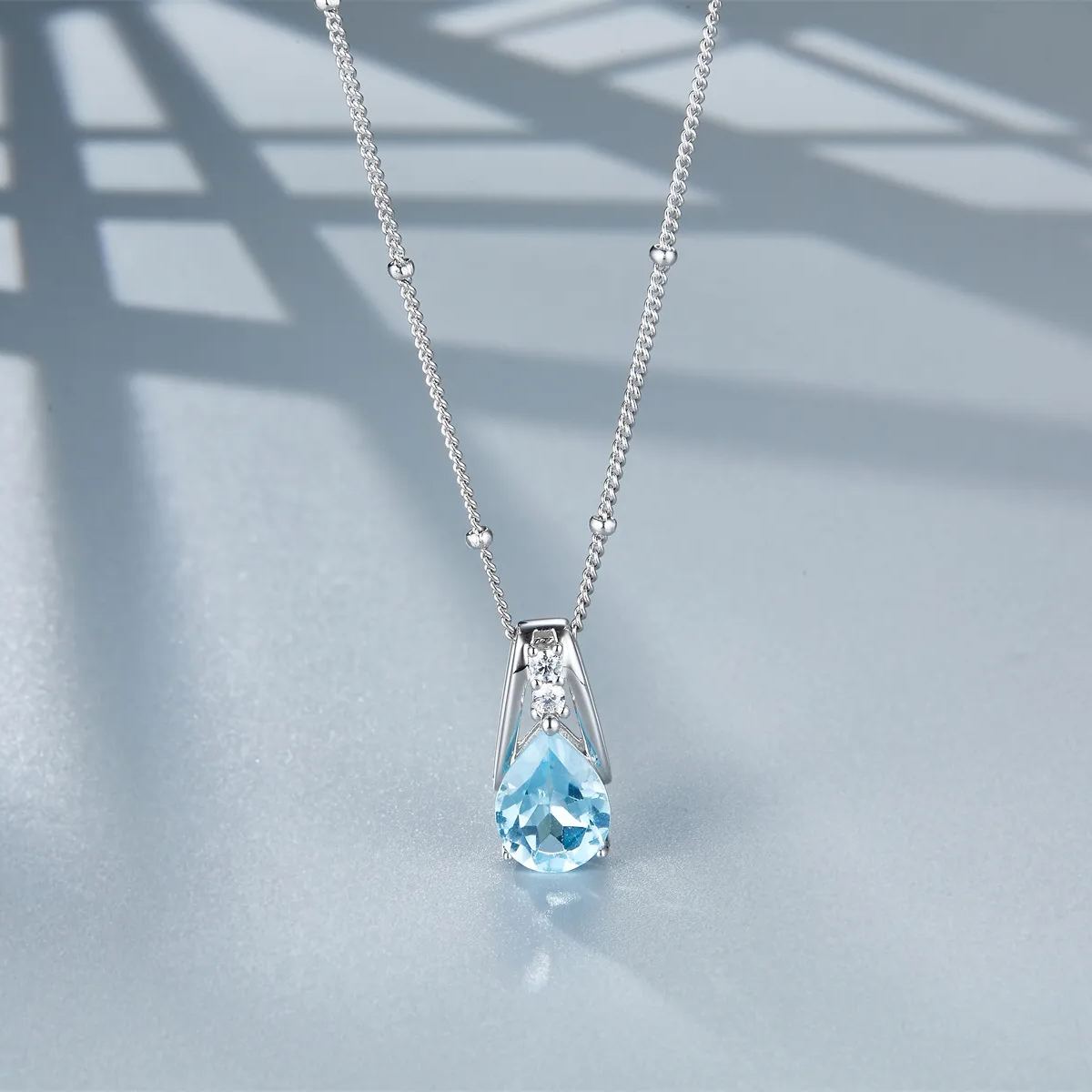 925 silver drop Topaz blue charm necklace