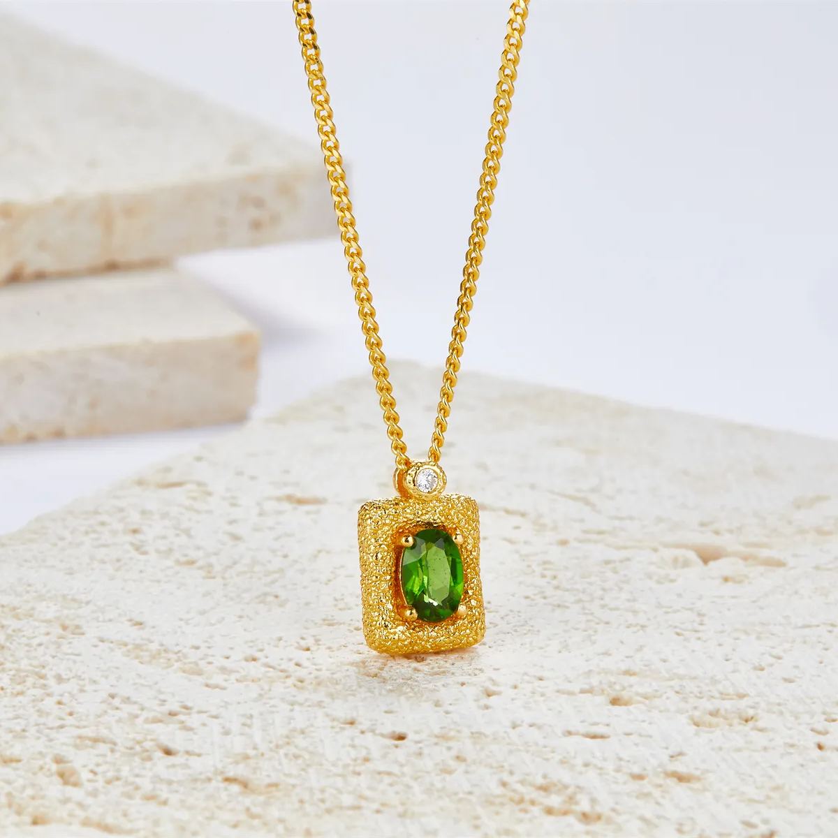 925 silver diopside necklace texture granule pendant