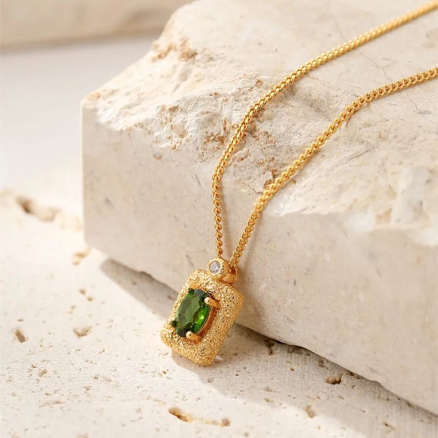 925 silver diopside necklace texture granule pendant