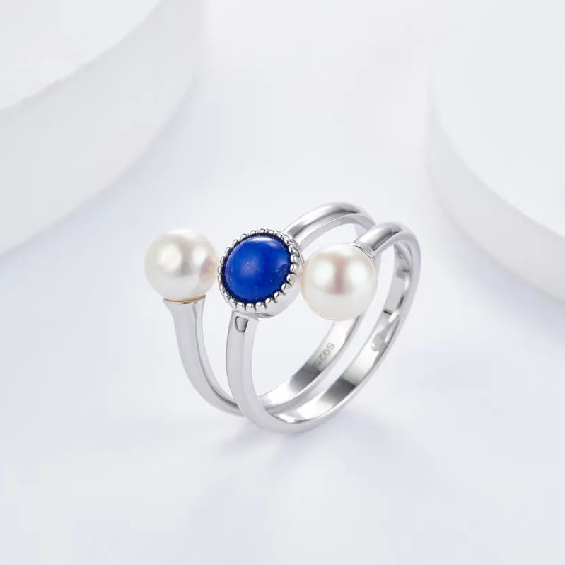 925 Silver pearl lapis Lazuli ring finger ring