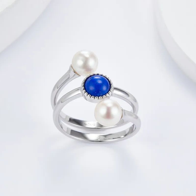 925 Silver pearl lapis Lazuli ring finger ring