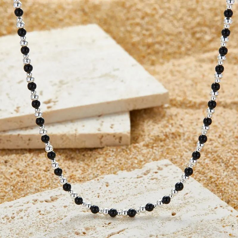 925 silver and black agate necklace with beaded chain